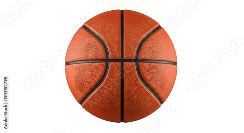 Classic basketball with black and orange lines and stitching detail isolated on transparent background