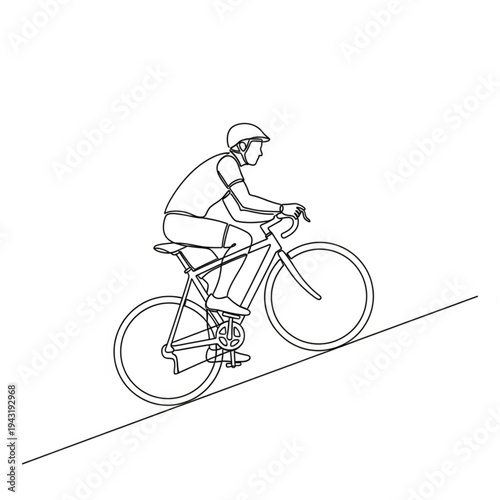 Cyclist Riding Bicycle on Inclined Road.