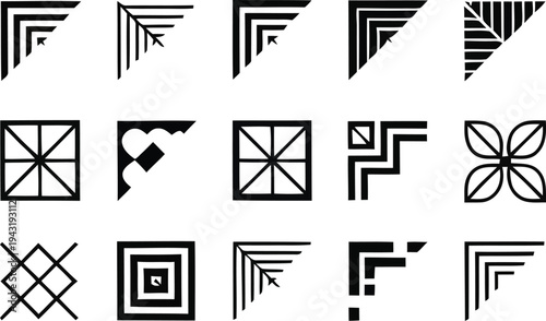 Geometric logo set with various black and white designs