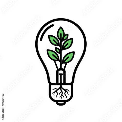 Green Plant Growing Inside Light Bulb.