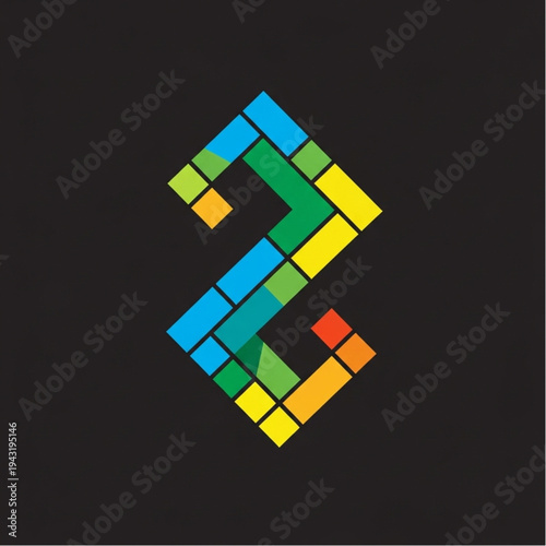 Colorful Tetris Piece Geometric Shape Design.
