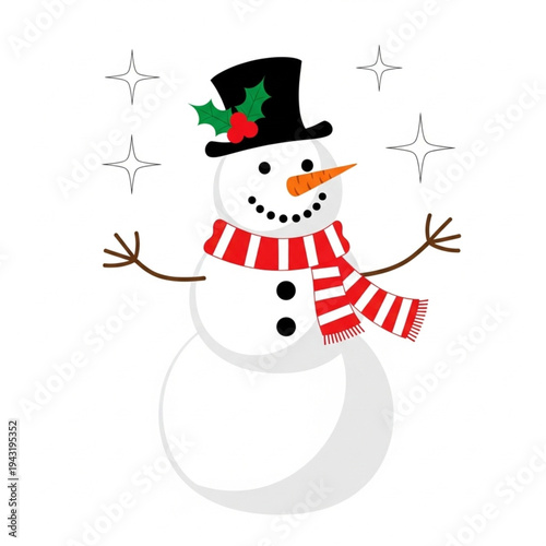 Friendly Snowman with Hat and Scarf.