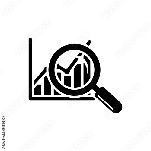 Analyzing business growth magnifying glass over statistical data graph