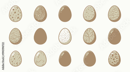 Fossil era egg icon set arranged in rows on a clean surface