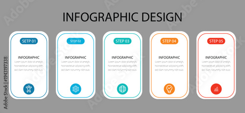 Creative concept for infographic with 5 steps, options, parts or processes.  Option timeline with icons. For presentation, process, diagram, workflow, chart. 