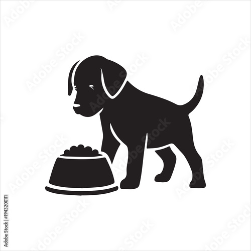  Cute Puppy Eating from Bowl Vector Image