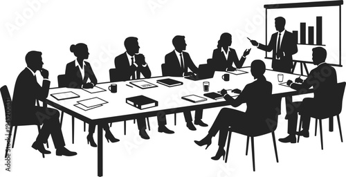 Corporate Board Meeting and Strategy Presentation Silhouette