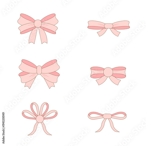 A set of hand drawn vector pink bows for design