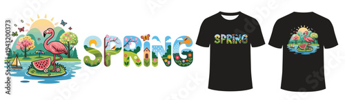 Vibrant spring themed long sleeve dress with floral design