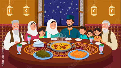 A muslim family gathering for iftar during ramadan