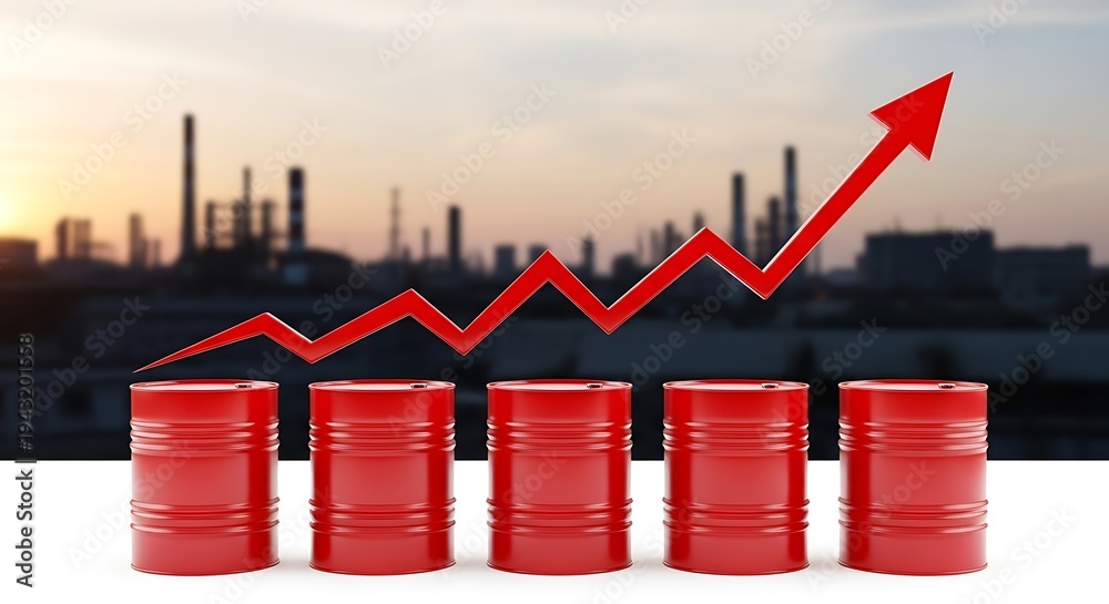 Fototapeta premium Rising Oil Prices Trend With Industrial Background