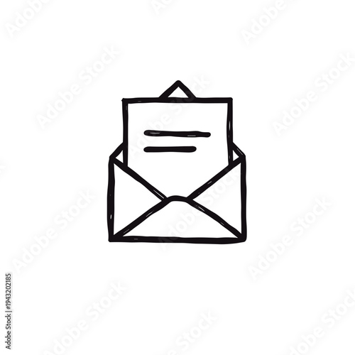 Hand-drawn envelope with letter inside on white background  