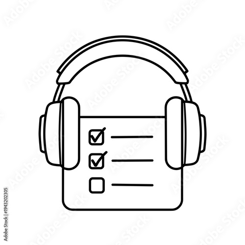 Headphones with checklist for audio tasks in minimalist style  