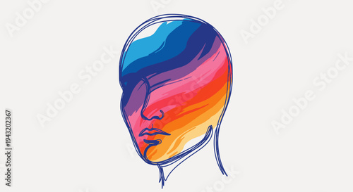 Abstract colorful face illustration, representing diversity, emotions, and mental state with vibrant rainbow colors