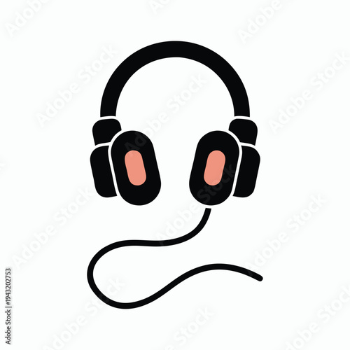 Black headphones with pink ear cushions and a coiled cord