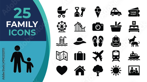 A collection of 25 family-related icons for lifestyle and travel.