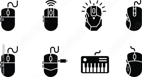 A computer mouse icon set with various styles and designs