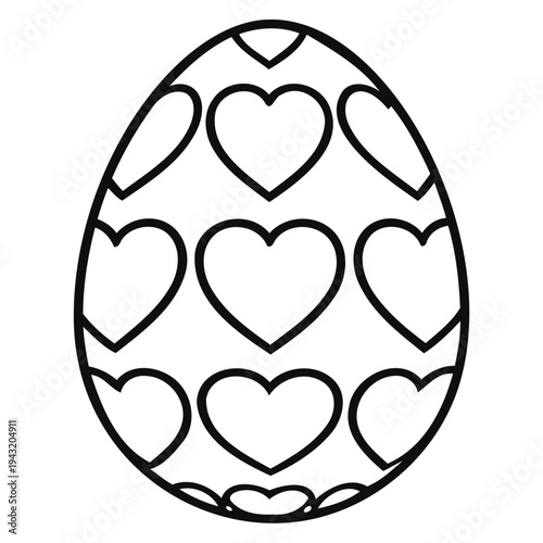 Easter Egg with Heart Pattern Coloring Page Line Art Vector