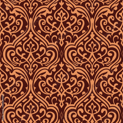 an ornate brown and orange wallpaper pattern