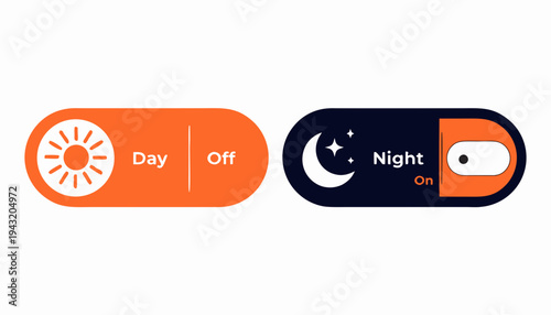 On and Off toggle switch buttons. Day and night mode switch button. Dark mode, light mode. Material design switch buttons set. Vector illustration. vector icon
