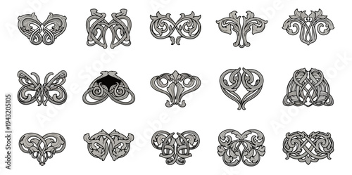 Decorative floral elements on dark background ornamental patterns vintage vector design