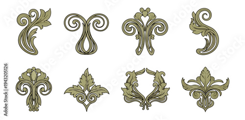 Decorative floral ornaments on black background