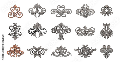 Decorative floral ornaments design elements set on black background