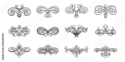 Decorative floral ornaments on black background