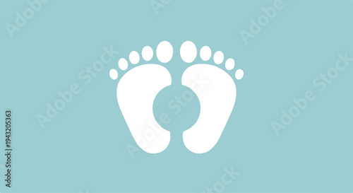 Minimalist White Baby Footprints with Central Circle on Teal Background