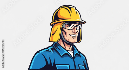 Construction Worker Wearing Hard Hat.