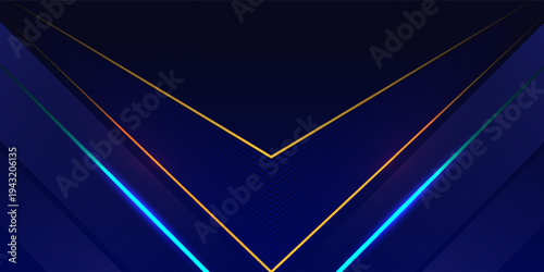 Dark Blue Golden Royal Awards Graphics Background. Lines Growing Elegant Shine Spark. Luxury Premium Corporate Abstract Design Template. Classic Shape Post. Center LED Screen Visual. Lights Fireworks