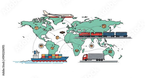 Global Freight Transport Illustration Cargo Modes.