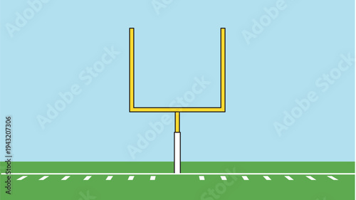 American football goalpost on a green field with yard markers and a clear blue sky background.