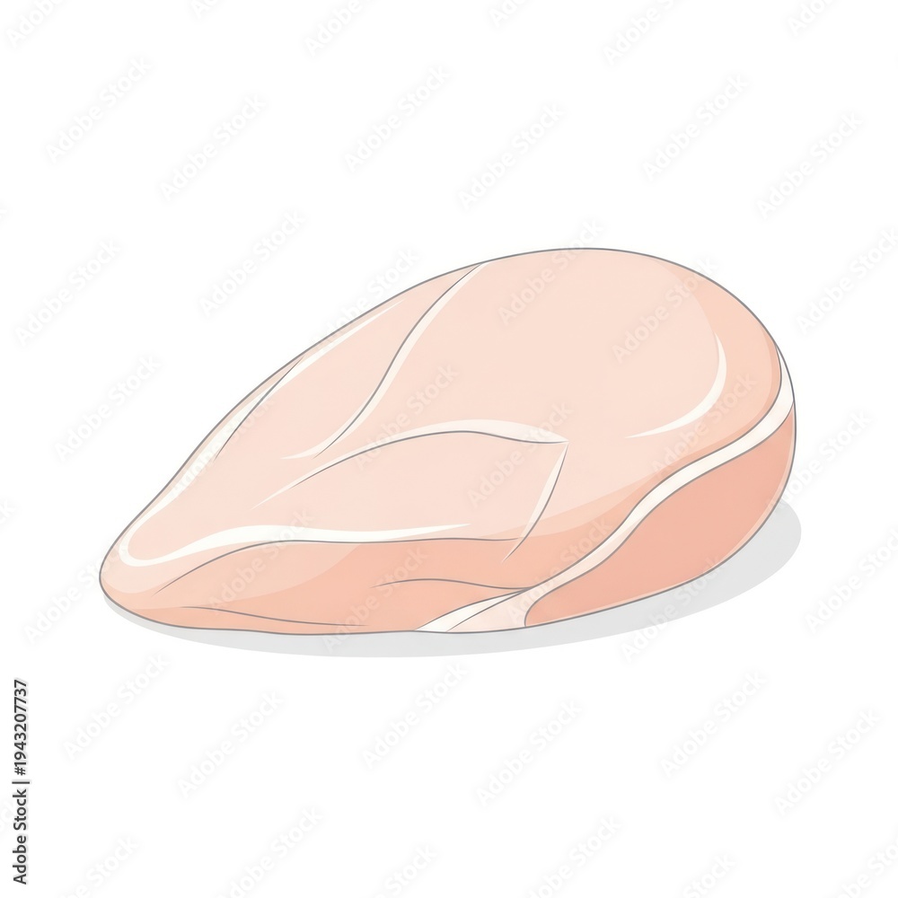 Obraz premium A single raw, boneless, skinless poultry breast, realistically depicted with detailed shading and highlights