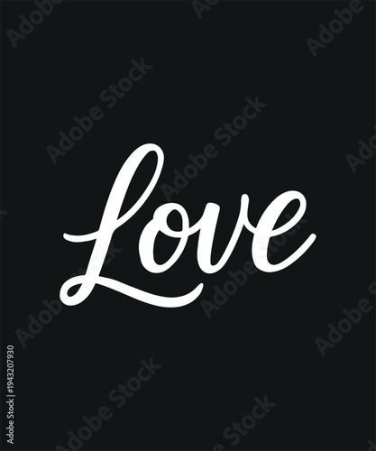 White Handwritten Word Love on Black Background Minimalist Design