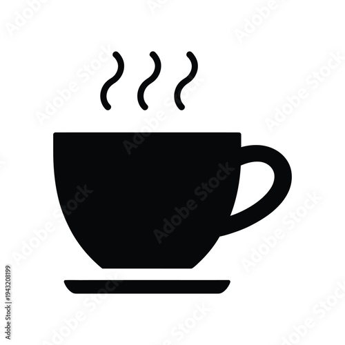 Hot steaming cup of coffee or tea on saucer, a symbol for hot beverages and morning routine, breakfast or break