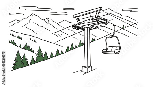 A ski lift chair sits alone on a snowy mountain slope