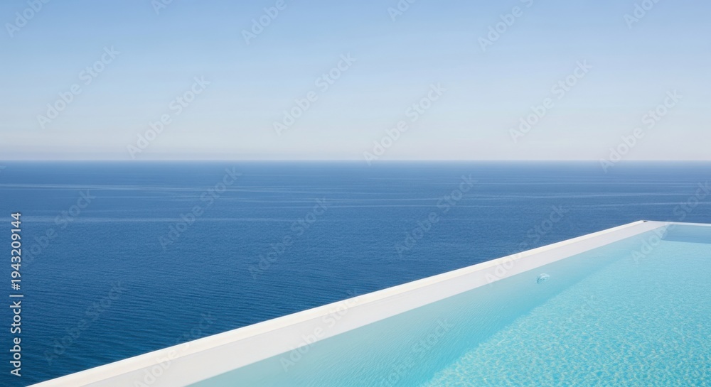 Fototapeta premium Luxurious infinity pool overlooking the vast blue ocean under clear sky