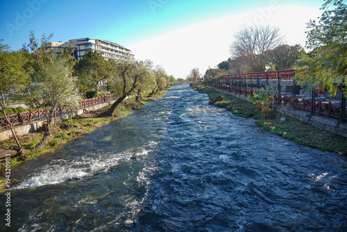 A beautiful waterfall in the marmara in Antalya, Turkey.