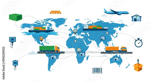 Global logistics supply chain concept illustration.