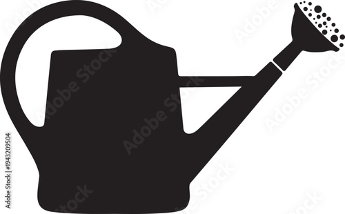 Black watering can silhouette gardening tool spray isolated icon