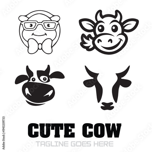 cute cow logo design template vector
