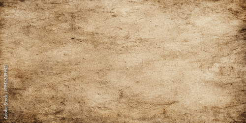 A blank vintage parchment sheet with a stained brown texture and aged grunge pattern creates an ancient antique paper background for a worn retro design