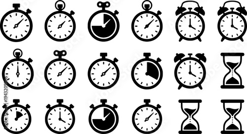 Vector Time and Clock icons in thin line style. vector icon set
