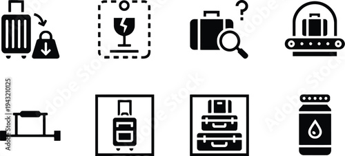 A set of travel icons including luggage and hotel symbols