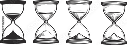 Hourglass sand timer line art set vintage time measurement symbol antique clock vector illustration collection isolated design elements