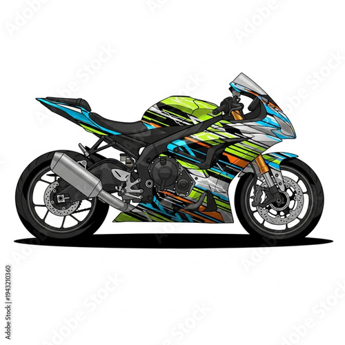 Colorful Motorcycle with Vibrant Paint Design.