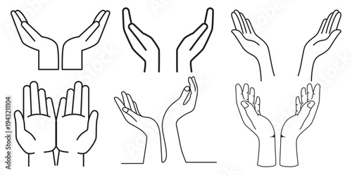 Hand gestures set diverse actions communication flat design vector illustration