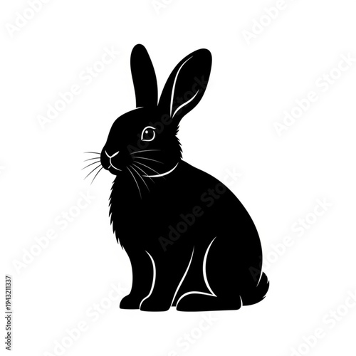 Black Rabbit Silhouette Sitting Profile View.