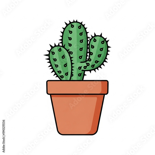 Cactus Plant in Terracotta Pot Illustration.